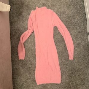 fuzzy turtle neck sweater dress